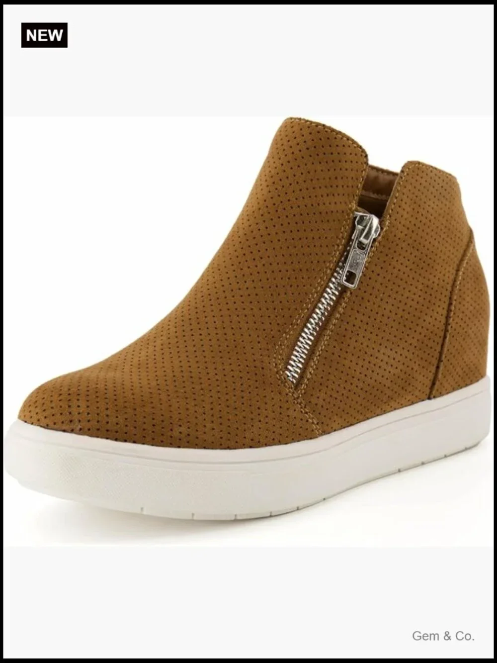 Wedge Sneakers with Dual Zippers - Lightweight Hidden Lift Fashion Sneakers